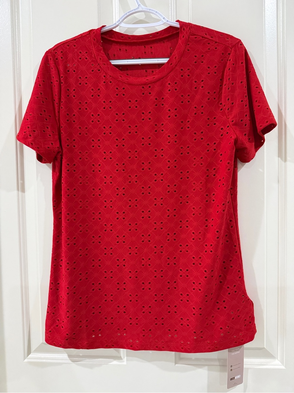 Red Emery Rose Classic Short Sleeve Eyelet Top